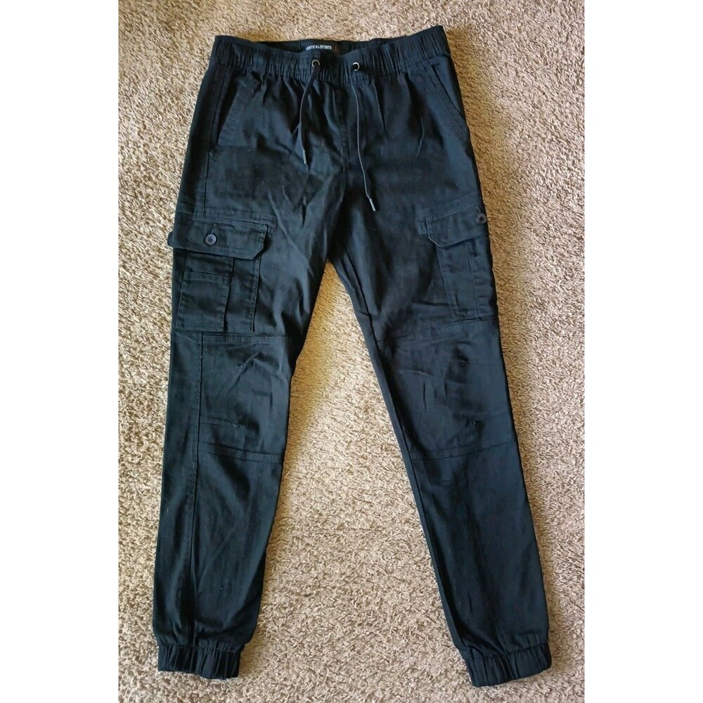 Vertical Sports Cargo Jogger Black Pants Men's Large Stretch Slim Fit Drawstring